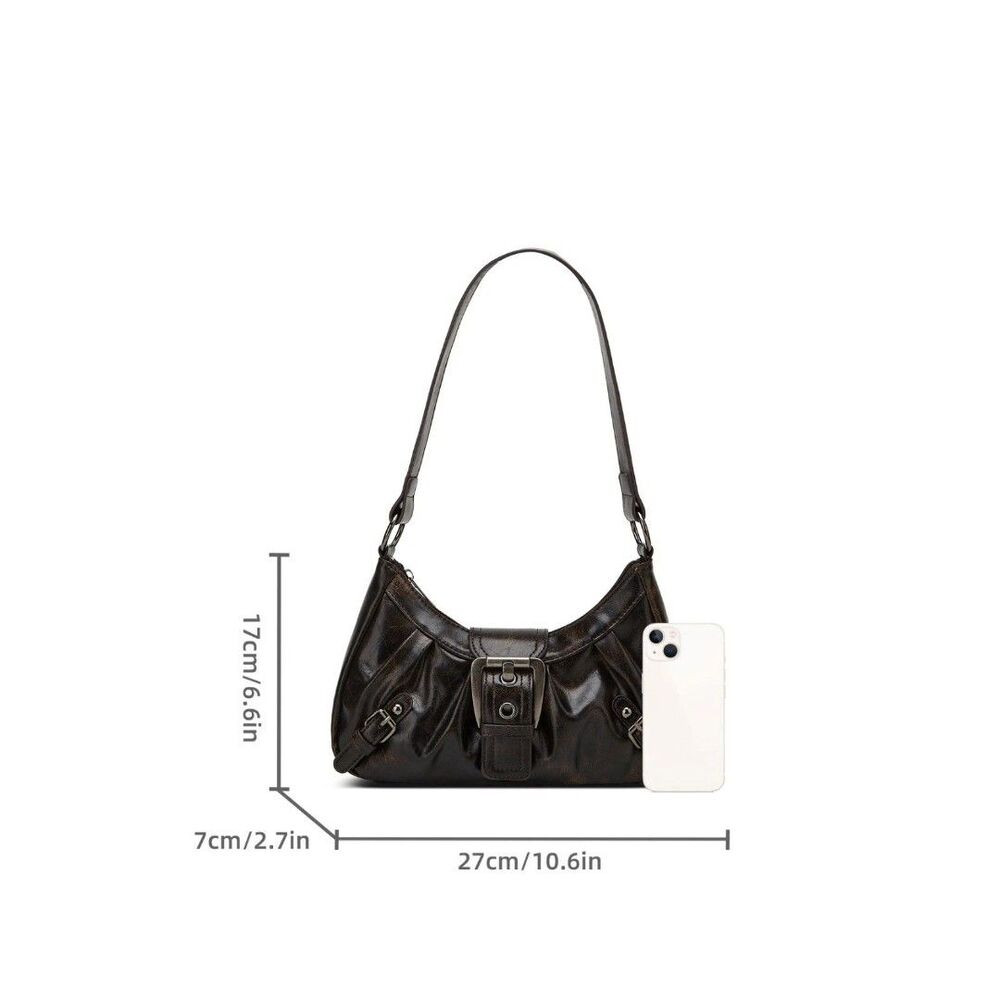 Y2K Retro Style Shoulder Bag, Maillard Pleated Rivet Armpit Bag, Leather - Picture 6 of 6
